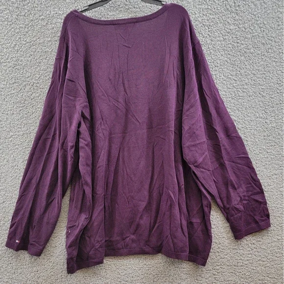 Tommy Hilfiger Plus Size Rhinestone Argyle Sweater Women's 3X Aubergine Pullover - Picture 13 of 15